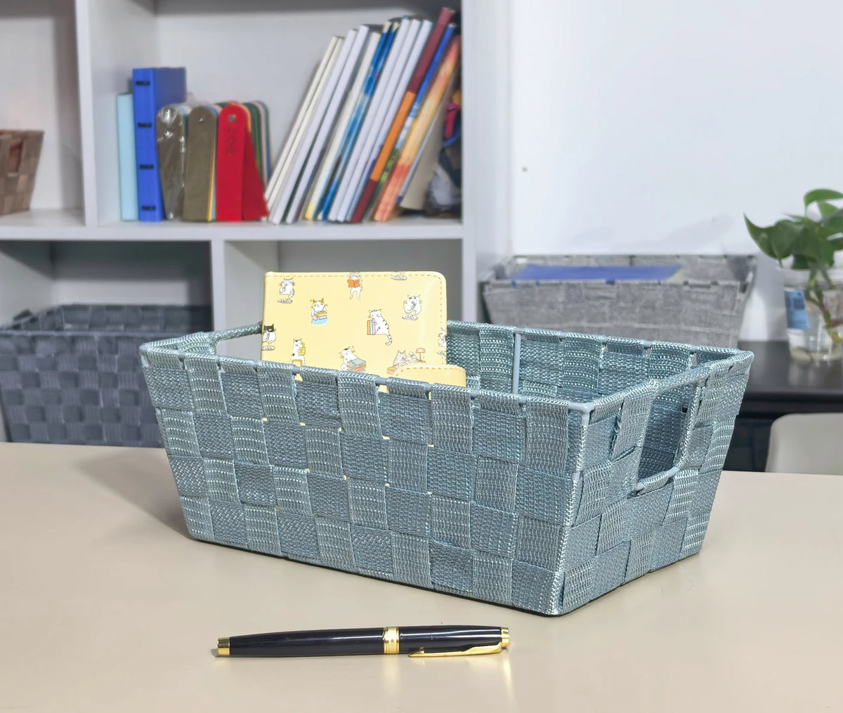 Kevahome Aufbewahrungskörbe, 3er-Set – Geflochtene PP-Bänder – Tragetaschenmodell – Dunkelblau – 30,5 x 16,5 x 11,5 cm