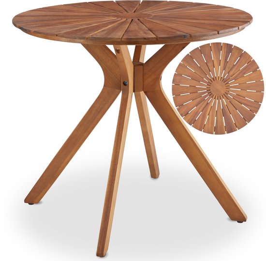 tectake® Runder Gartentisch aus Holz – Ø 70 x 62 cm – Akazienholz – Wetterfest – Außentisch – Bistrotisch – Beistelltisch – Tisch für Balkon und Terrasse – Auch für den Innenbereich geeignet