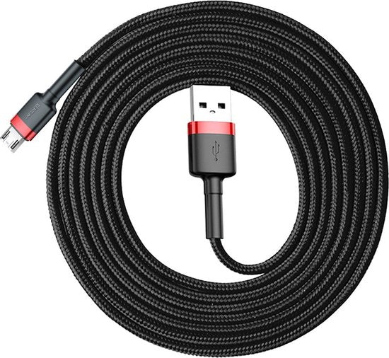 Baseus – Universelles USB-zu-Micro-USB-Kabel – Geeignet u. a. für Samsung und andere Geräte – 2 Meter – 1,5 A – Schwarz/Rot