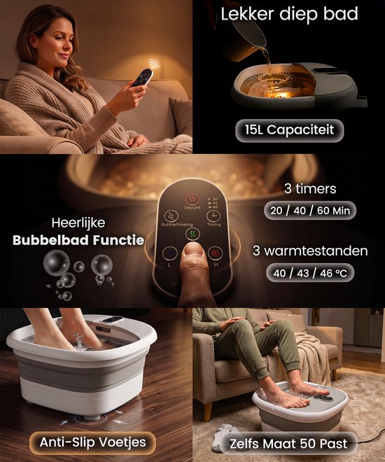 ProTrue® Fußbad mit Massage – Zusammenklappbares elektrisches Fußbad mit Massagerollen – Fußmassagegerät mit Sprudelfunktion und Heizfunktion bis 46 °C