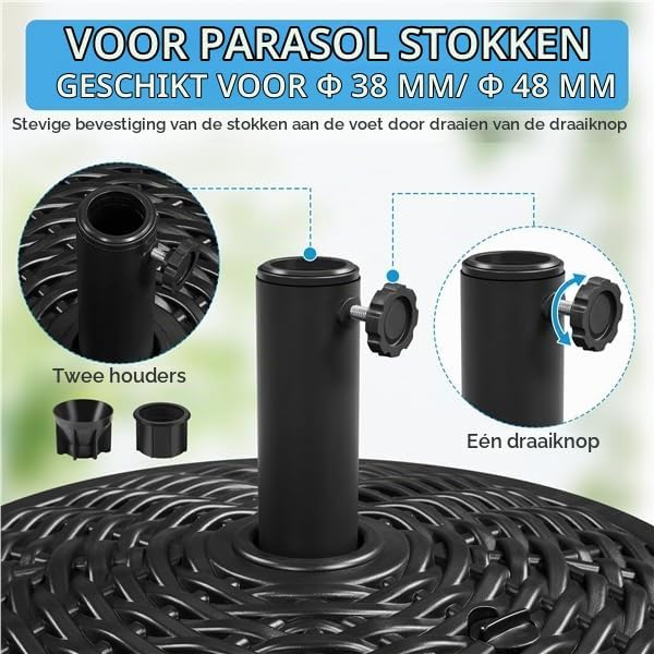 Yaheetech Sonnenschirmständer in Rattan-Optik, befüllbar mit Wasser oder Sand – geeignet für Sonnenschirmstangen mit Ø 38/48 mm – Ø 50 x 30 cm – schwarz