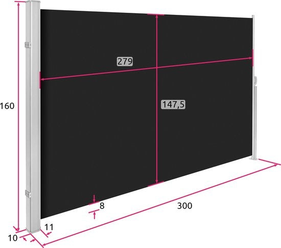 Ausziehbarer Aluminium-Windschutz Gartenschirm 160 x 300 cm schwarz 401525