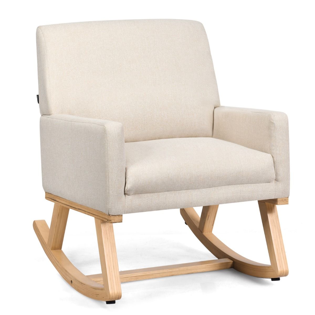 Coast Gepolsterter Schaukelstuhl Relaxsessel Beige 67 x 87 x 85 cm - Massivholzrahmen, Moderner Mid-century Freizeitstuhl
