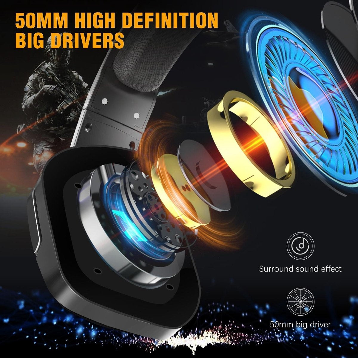 SoulBytes S12 RGB Over-Ear-Kopfhörer - Gaming-Headset mit Stereo-Mikrofon - Multi-Plattform - Schwarz