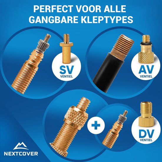 Nextcover® Profi-Fahrradventil-Adapter-Set [15-teilig] I Passend für alle Ventile I Adapter für französisches Ventil für Fahrradpumpe & Kompressor I Fahrradventil-Adapter I Ventil-Adapter I Autoventil I Fahrradventil