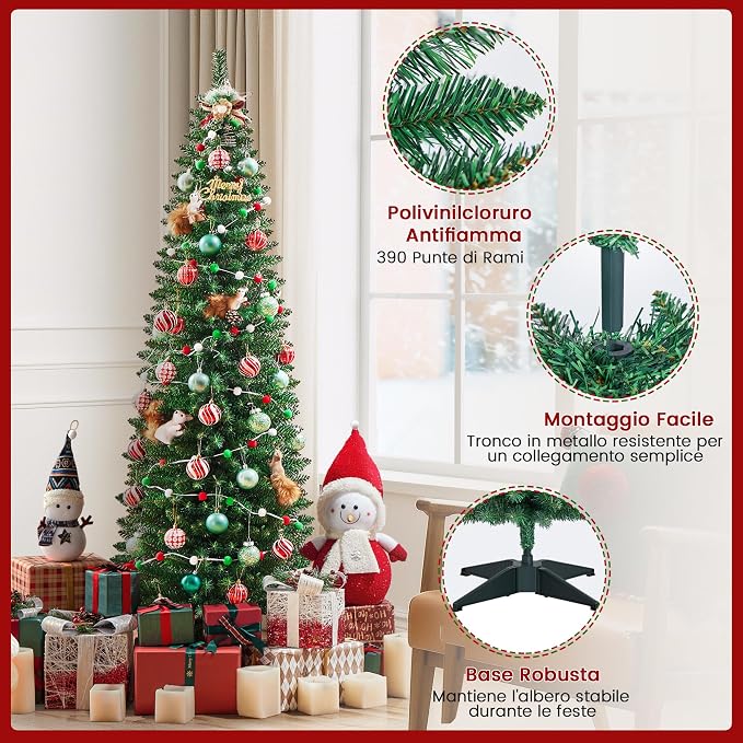 Yaheetech Kunstweihnachtsbaum, schlank, 183 cm – Grün – 390 Zweige mit Ständer