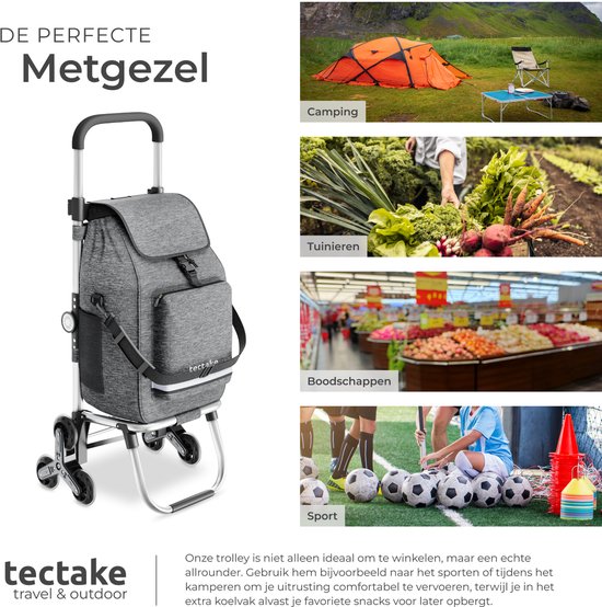 tectake® 3-in-1-Einkaufswagen mit Kühlfach – 4 treppenfähige Räder – zusammenklappbar – 56 l Fassungsvermögen – Einkaufswagen – Einkaufswagen - Auch als Sackkarre und Einkaufstasche verwendbar – Mit Schlüsselanhänger und Einkaufswagenmünze