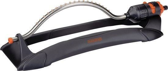 BLACK+DECKER Rasensprenger - 19 Löcher - 58.5 x 19.5 x 10.5 CM - Schwingender Gartenregner - Schwarz/Orange