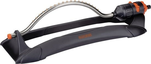 BLACK+DECKER Rasensprenger - 19 Löcher - 58.5 x 19.5 x 10.5 CM - Schwingender Gartenregner - Schwarz/Orange
