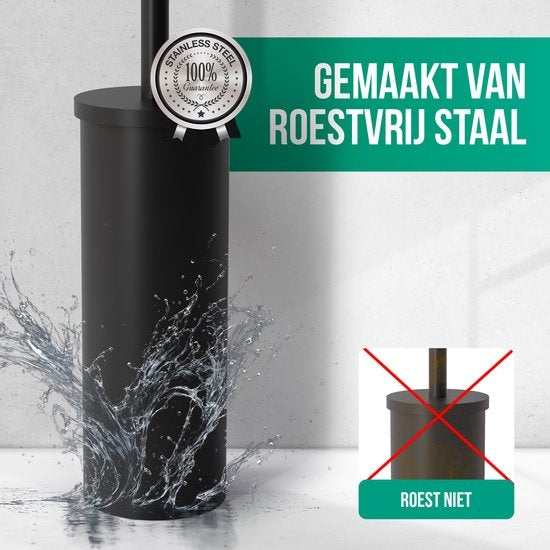 Avalo Toilettenbürste mit Halter - Freistehend - Edelstahl Schwarz - Toilettenbürste mit Halter