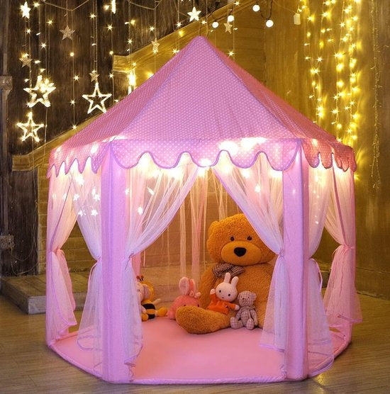 55 "x 53" Prinzessin Schloss Spielzelt-Mädchen-Spielzimmer-Kinderspielzimmer-Indoor-und Outdoor-Spiele-Rosa-Kommt mit LED-Beleuchtung