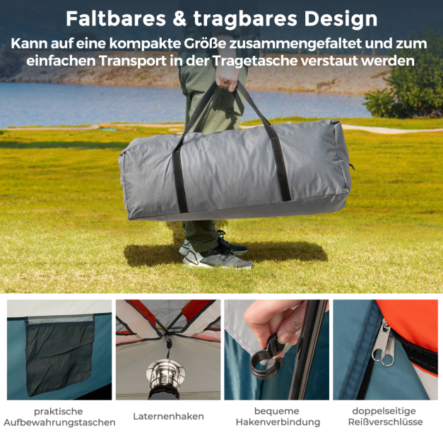 Coast 6-Personen-Campingzelt mit 2 Schlafbereichen und Trennwand – Familienzelt mit Regenschutz und Vordach – Blau