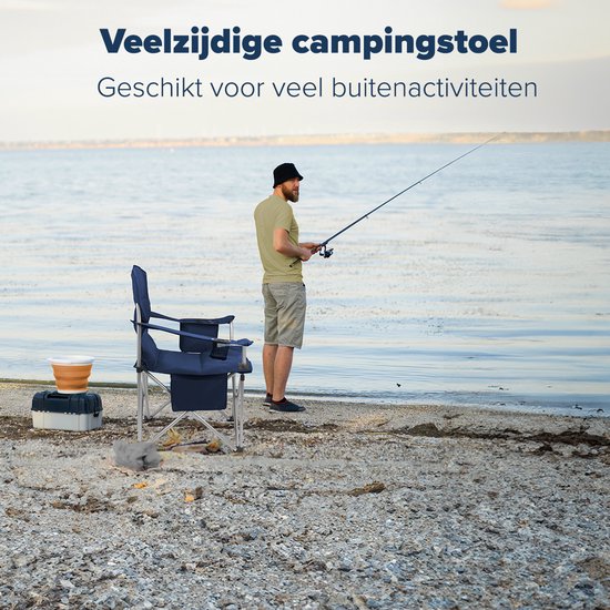 TRVLMORE Campingstuhl - klappbar - XL - Komfortabler Klappstuhl - 150 kg Belastbarkeit - Getränkehalter - Kühlfach - Angelstuhl - Klappstuhl - Blau
