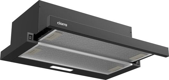 CIARRA CBCB6906D – Flachbild-Dunstabzugshaube – 60 cm, schwarz – inklusive Aktivkohlefilter-Set – 370 m³ – Energieeffizienzklasse A++