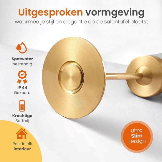 Goliving Tischlampe Wiederaufladbar - Kabellos und dimmbar - Moderne Touch-Lampe - Nachtlampe für das Schlafzimmer - Spritzwassergeschützt - 27 cm - Gold