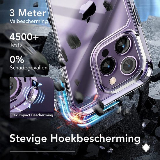 Podec Case Transparent - Bundle mit 2x Displayschutzfolie + 2x Kameraschutzfolie - Handyhülle mit Schutzglas - Case Transparent - Geeignet für iPhone 14 pro max