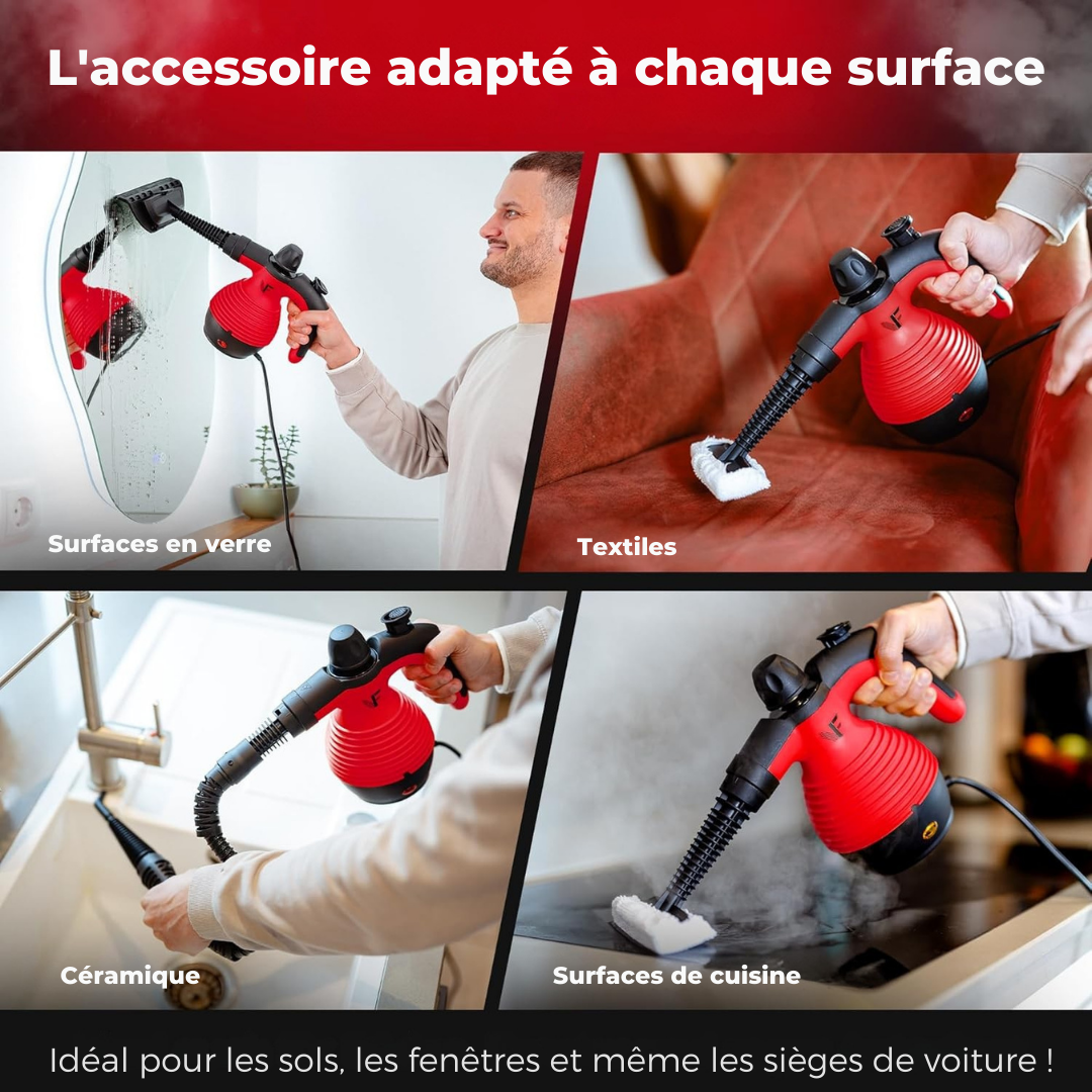 Neighbour's Friend Manueller Dampfreiniger - Mit Dampfregulierung - Inklusive Zubehör - 350ml Tank - Rot