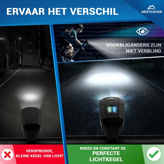 Nextcover Fahrradbeleuchtungsset – 80 Lux – über USB aufladbar – LightSense – StVZO – Schwarz