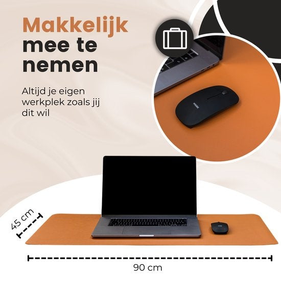 WURK Professionelle Schreibtischunterlage aus Kunstleder - Schreibtisch-Organizer - Schreibtischzubehör - Mauspad XXL- Inklusive Kabelclip - 90x45 - Braun