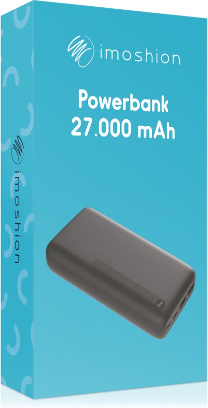 iMoshion® Powerbank 27000 mAh - Schnelles Ladegerät & Batterieanzeige - Geeignet für iPhone & Samsung, u.a. - 18 Watt - USB A, USB C & Micro USB - Schwarz