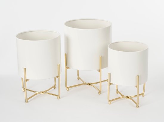 Mica Decorations Widder Blumentopf auf Ständer - 3er-Set - H32 x Ø24 cm - Weiß