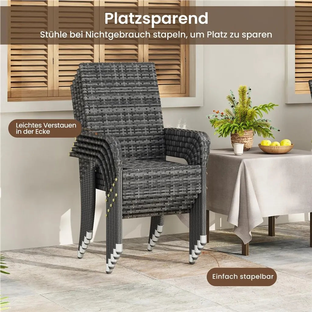 Yaheetech Gartenstühle – 2er-Set – PE-Rattan – stapelbar – mit Armlehnen – grau