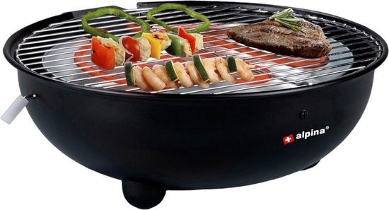alpina Electric BBQ - Tischgrill - No Smoke - Indoor Grillen - 1250W - Ã˜ 30 Cm - Schwarz