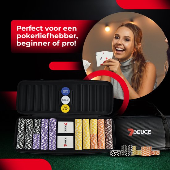 7DEUCE Poker Set - Starter Set - 300 Chips - Stoff - Pokerchips - Poker - Erwachsene