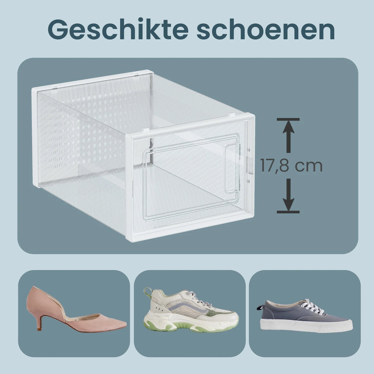 Joyfurnos stapelbare Schuhaufbewahrungsboxen, 18 Stück – transparent-weiß – 35 x 25,2 x 19 cm