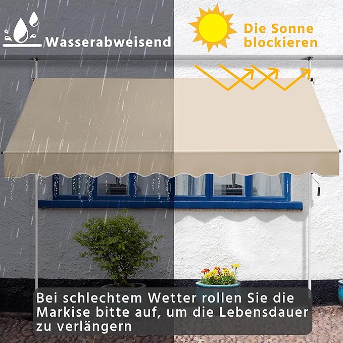 Yaheetech Clamp Sunshade Beige - Kein Bohren - Höhenverstellbar 210-300 cm - 300 x 120 cm