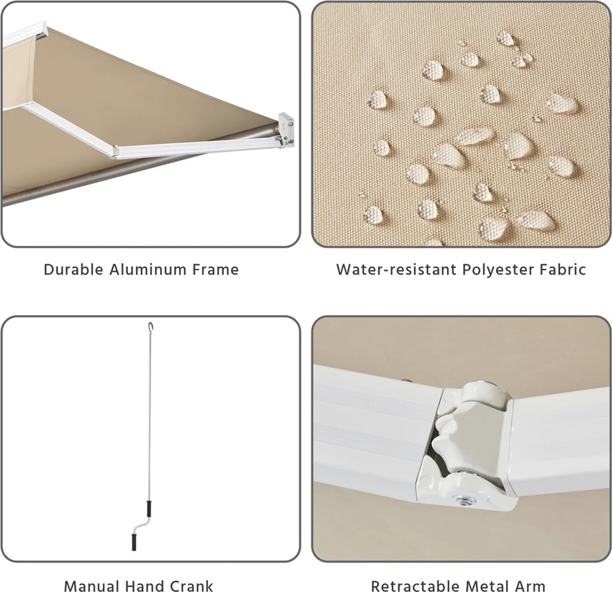 Yaheetech Klemmsonnenschirm - 300 x 250 x 25 cm - Ausgestattet mit manuellem Pendelstab und einstellbarem Winkel und UV-beständiger Beschichtung - Für Balkon und Terrasse - Beigefarbenes Polyester und Metall