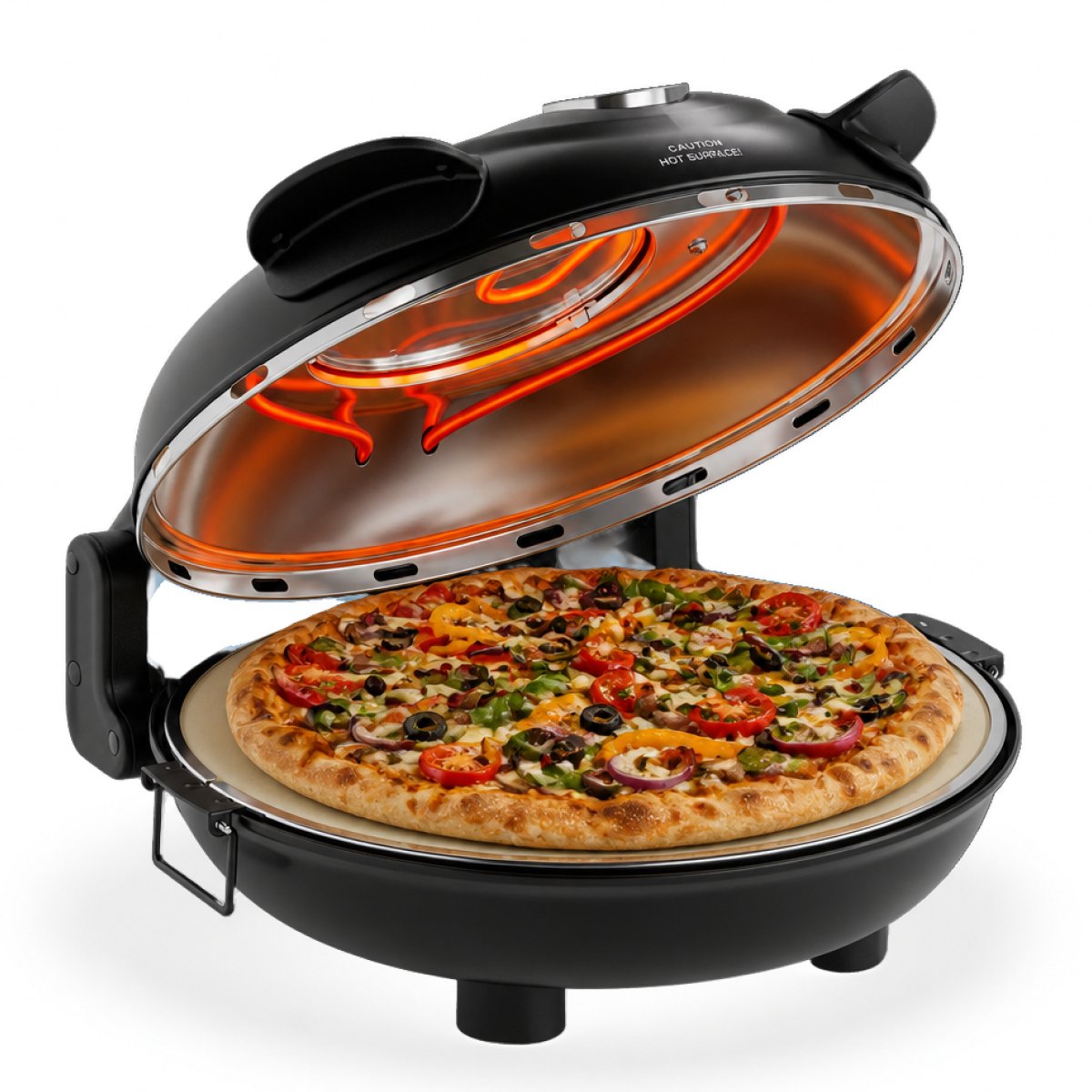 MOA Elektrischer Pizzaofen – Bis zu 400 °C – 30,5 cm Pizzastein – Einstellbare Ober- und Unterhitze – Inklusive 2 Bambus-Pizzaschaufeln – Schwarz