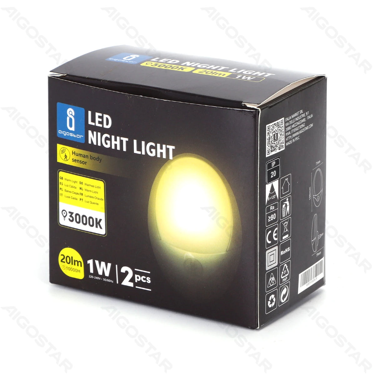 Aigostar NL01 LED-Nachtlicht mit Sensor – 1 W – 3000 K – IP20