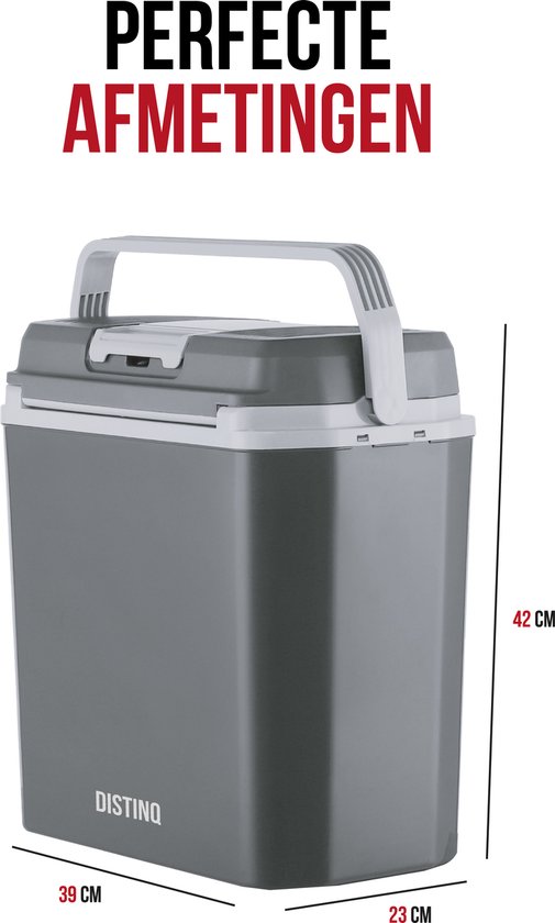 DistinQ Elektrische Kühlbox für Auto und Camping - Kühlbox elektrisch mit Heizfunktion - 12v 230 Volt - 20L - Grau