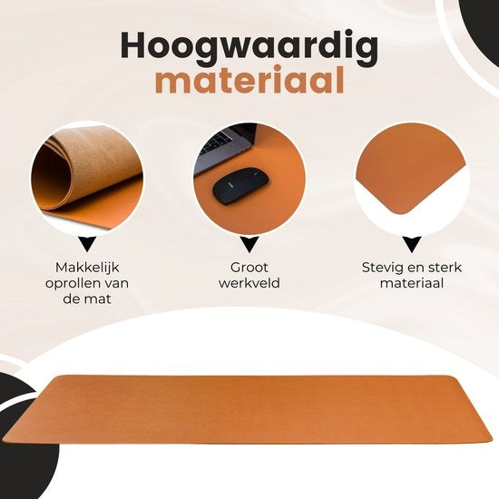 WURK Professional Schreibtischunterlage Kunstleder - Schreibtisch-Organizer - Schreibtischzubehör - Mauspad XXL- Inklusive Kabelclip - 80x40 - Cognacbraun