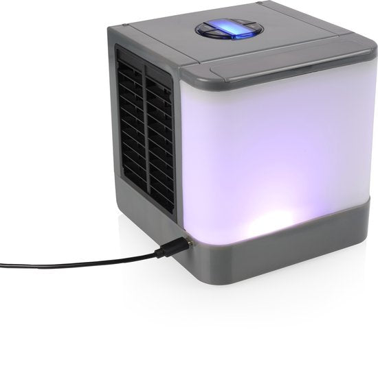 Princess 355500 Premium Mini-Luftkühler 14,2 x 14,2 x 14,8 cm – Tragbare Klimaanlage für Schreibtisch und Schlafzimmer – Luftkühler mit USB-C-Anschluss, LED-Beleuchtung in 7 Farben, herausnehmbarer Wasserverdunstungsfilter, persönlicher Kühler, kompakt fü