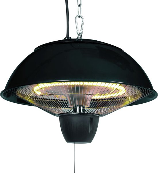 Perel Terrassenstrahler, 1500 W, Halogen, Deckenmontage, mit Zugschalter, Kette, 1 Heizstufe, spritzwassergeschützt, Metall, schwarz