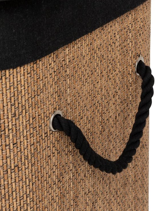 5Five Wäschekorb mit Deckel – Bambusholz – 60 Liter – naturfarben/schwarz – 41 x 30 x 50 cm