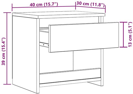 vidaXL – Nachttische – 2er-Set – 40 x 30 x 39 cm – bearbeitet – Holz – schwarz
