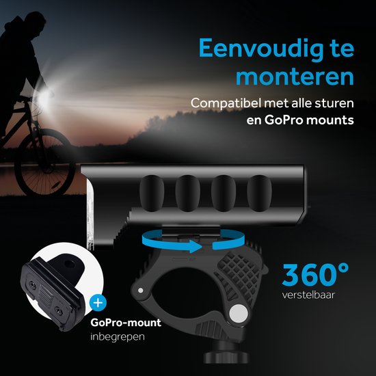 Tikkens LED Fahrradlicht - 1600 Lumen - USB Wiederaufladbar - Mit Powerbank - MTB & Rennrad Beleuchtung - Wasserdicht