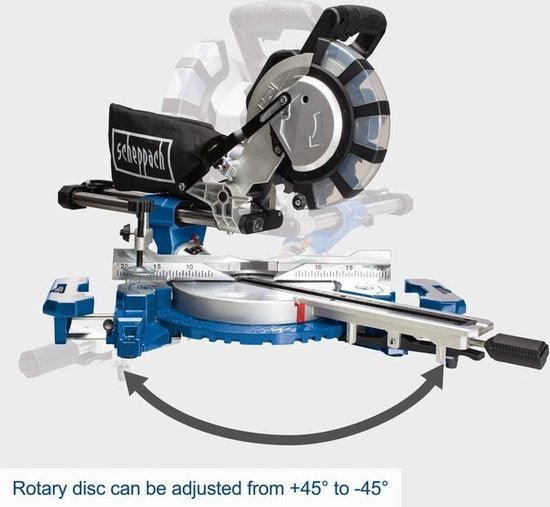 Scheppach Kapp- und Gehrungssäge HM254SPX – 2200 W | 255 mm | Laser, LED und Drehtisch | 2 Sägeblätter