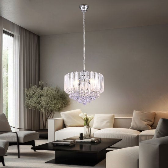 Kronleuchter Globo Minnesota LED – Chrom mit heller Acrylverzierung und Acrylkristallen