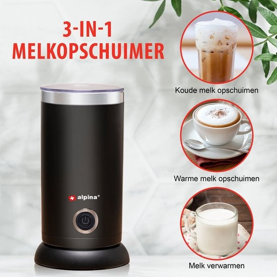 alpina Elektrischer Milchaufschäumer - 3-in-1 - 300ML - Schwarz