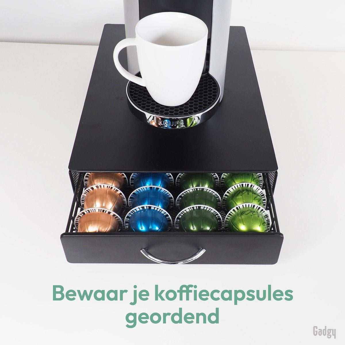 Gadgy Kapselhalter für 40 Vertuo-Tassen - Kaffeetassenhalter mit Schublade - Schwarz - Edelstahl