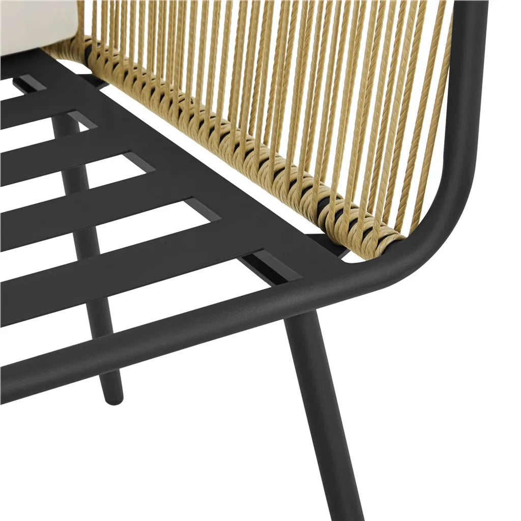 Yaheetech Gartenmöbel-Set, 3-teilig – Hellbraun/Cremefarben – Balkon-Set aus Polyrattan mit rundem Beistelltisch sowie Sitz- und Rückenkissen