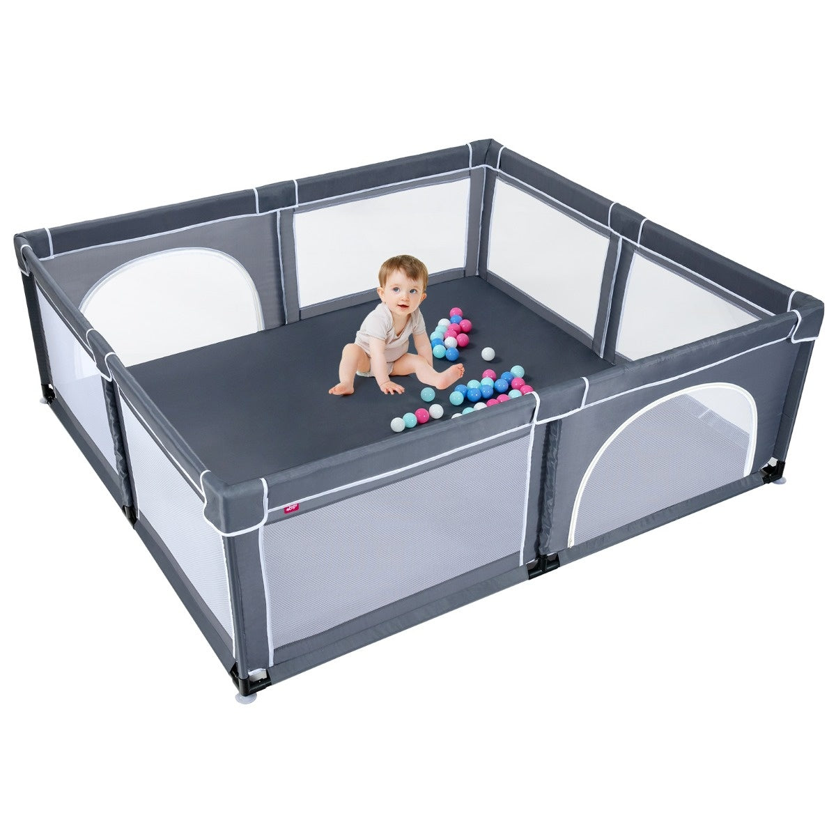 Coast Baby Laufstall mit 50 Spielbällen mit Reißverschluss dunkelgrau