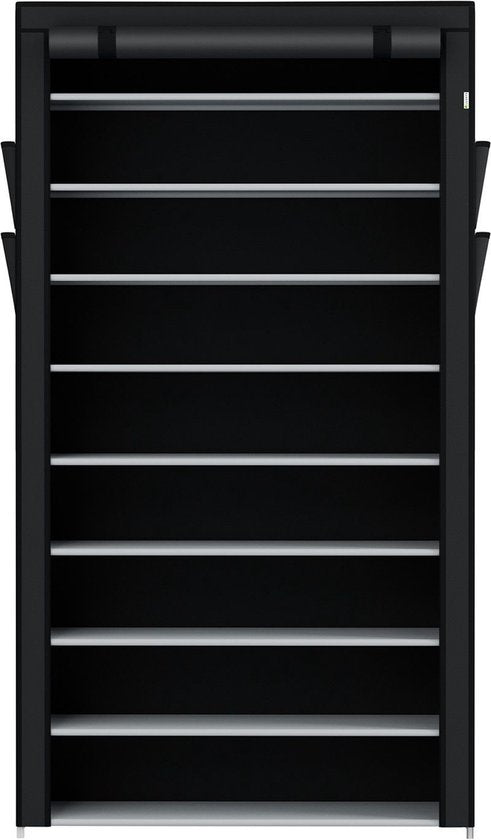 Schuhschrank / Schuhregal L - 9 Ebenen - Stoff - Schwarz - Inkl. Seitentaschen