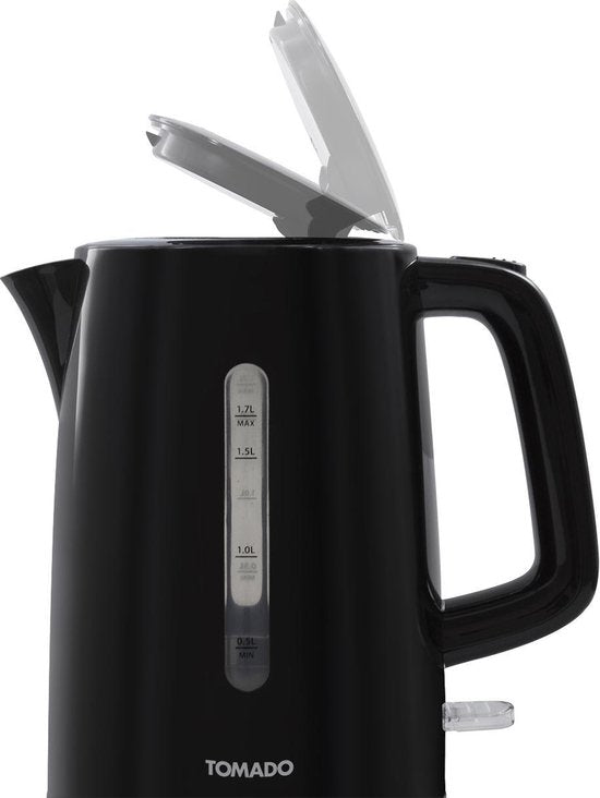 Tomado TWK1701B - Kunststoff-Wasserkocher - Schwarz - 1,7 Liter Fassungsvermögen - 2200 Watt - Wasserstandsanzeige