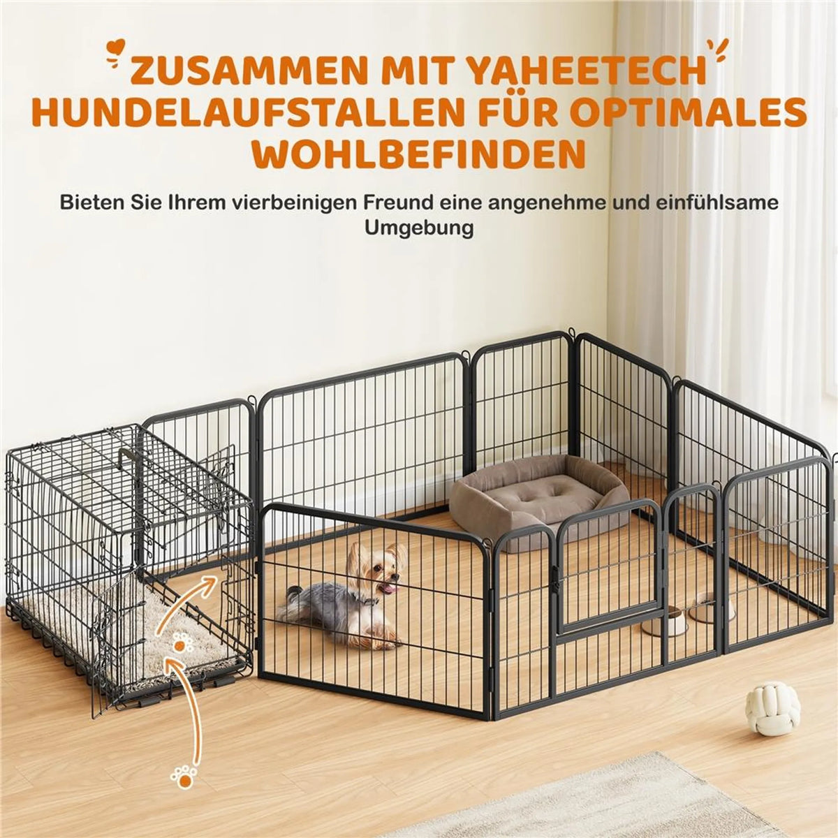 Yaheetech Faltbare Hundebank - 76 x 45 x 51 cm - Mit Trennwand und abnehmbarer Bodenplatte und Doppeltür - Für kleine Hunde - Schwarzes Metall und Kunststoff