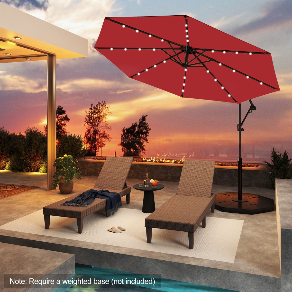Coast freistehender Sonnenschirm – 32 LED-Lämpchen – dreh- und neigbar – rot – 300 cm